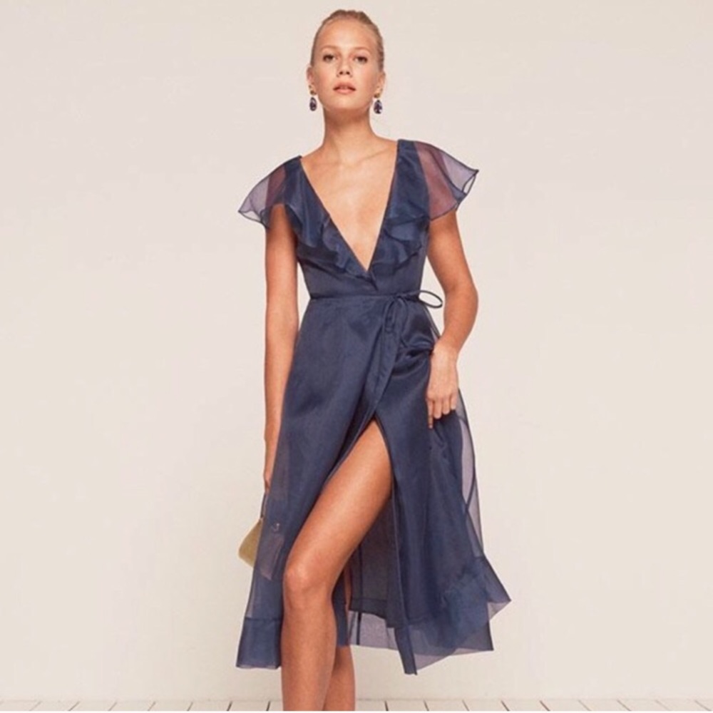 NWT Reformation Cannes wrap prom dress sapphire